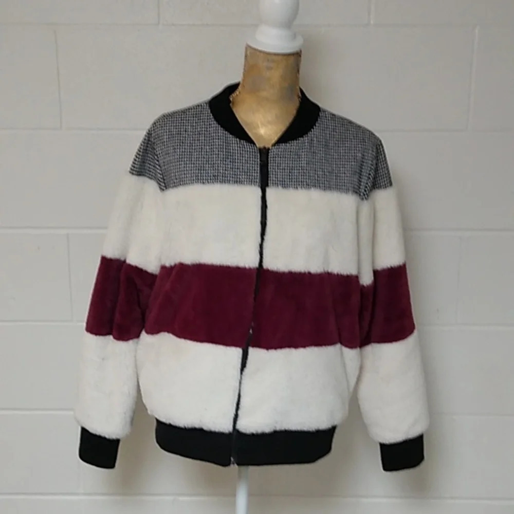 PINK PLATINUM FUR & HERRINGBONE BOMBER JACKET